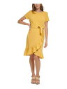 カルバン・クライン ベルト（レディース） カルバンクライン CALVIN KLEIN Womens Yellow Unlined Tie Belt Wrap Look Short Sleeve Dress 6 レディース