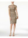 タダシ　ショウジ　ドレス タダシショウジ TADASHI SHOJI Womens Gold Cap Sleeve Above The Knee Formal Sheath Dress 16 レディース