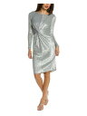 ドナキャランニューヨーク DONNA KARAN NEW YORK Womens Silver Lined Long Sleeve Knee Length Sheath Dress 10 レディース