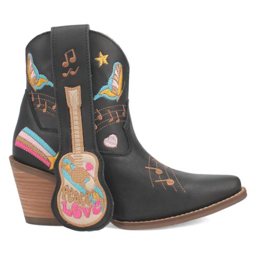 ディンゴ Dingo Melody Leather Graphic Embroidery Snip Toe Cowboy Booties Womens Black Cas レディース