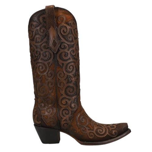 楽天サンガCorral Boots Ld Chocolate Lamb Tooled Inlay Snip Toe Cowboy Womens Brown Casual レディース