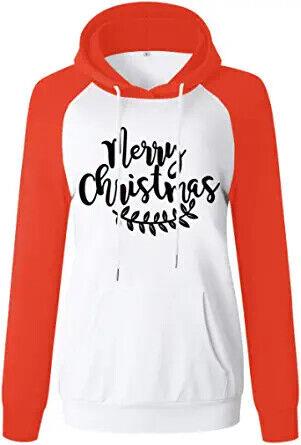 ANTSZONE Womens Christmas Raglan Hoodie Sweatshirt with Pocket (Orange/White-L) fB[X