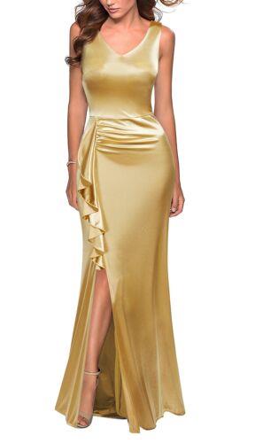 FORTRIC Women Ruffle Slit Evening Party Formal Cocktail Dress Champagne S Gold レディース