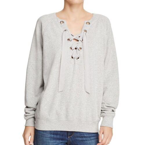 Rebecca Minkoff xbJ~Rt REBECCA MINKOFF NEW Women's Gray Raquel Lace-up Fleece Sweatshirt Top S TEDO fB[X