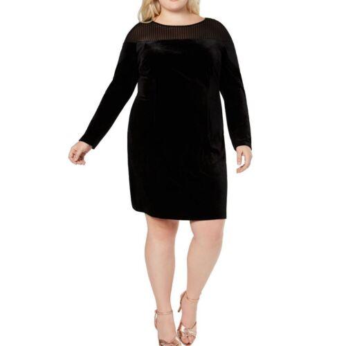 Love Squared LOVE SQUARED Women's Black Plus Size Velvet Mesh Illusion Sheath Dress 3X TEDO レディース