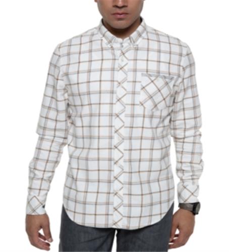 Sean John Men's Grid Pattern Flannel Shirt White Size Large メンズ