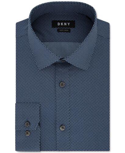 ǥ̥磻 DKNY Men's Geometric Printed Slim Fit Stretch Dress Shirt Blue Size 17 