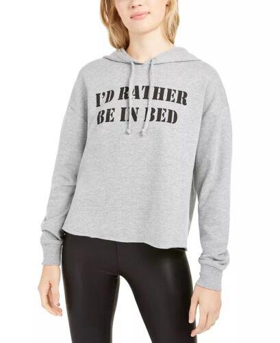 Rebellious One Juniors' I'd Rather Be In Bed Graphic Hoodie Gray Size Medium fB[X