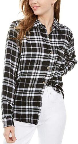 Polly & Esther Juniors Women's Plaid Utility Shirt Black Size Small fB[X