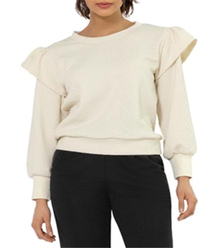 I^ Leota Women's Ashley Ruffle Shoulder Sweatshirt White Size Small fB[X