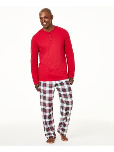 FAMILY PJs Mens Red Drawstring T-Shirt Straight leg Pants Flannel Pajamas M 