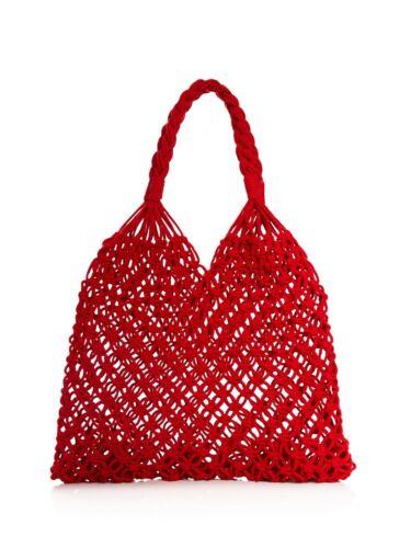 AQUA Women's Red Crochet Double Flat Strap Tote Handbag Purse fB[X