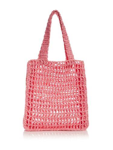 AQUA Women's Pink Solid Crochet Double Flat Strap Tote Handbag Purse fB[X