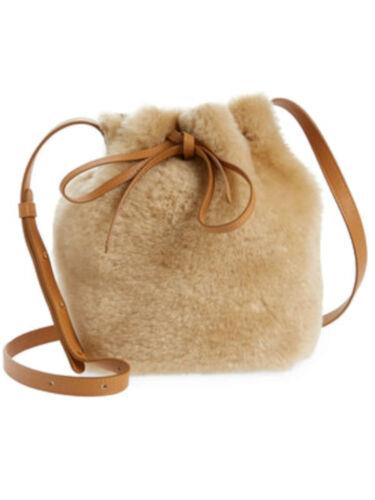 MANSUR GAVRIEL Women's Beige Leather Shearling Adjustable Strap Bucket Bag fB[X