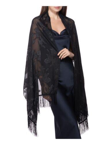 INC Womens Navy Floral Sheer Metallic Fringe Wrap fB[X