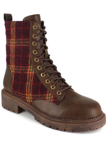 Rock &Candy Womens Brown Plaid Side Zip Round Toe Stacked Heel Combat Boots 10 ǥ