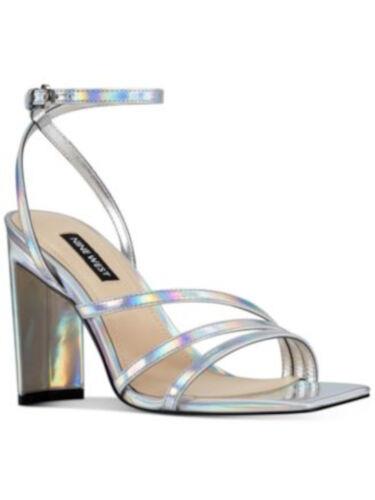 ナインウエスト ナインウエスト NINE WEST Womens Silver Strappy Zelina Square Toe Block Heel Sandals 8.5 M レディース