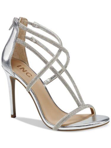 INC Womens Silver Mixed Media Krista Round Toe Stiletto Heeled Sandal 10 M レディース