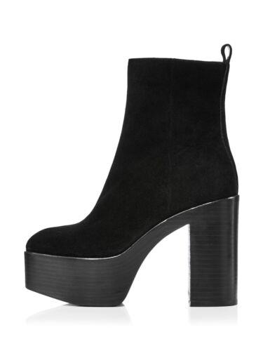 AQUA Womens Black 2 Platform Maya Square Toe Stacked Heel Leather Booties 9.5 M レディース