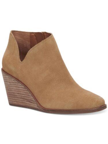 å LUCKY BRAND Womens Beige Cut Out Melendi Round Toe Wedge Leather Booties 7.5 M ǥ