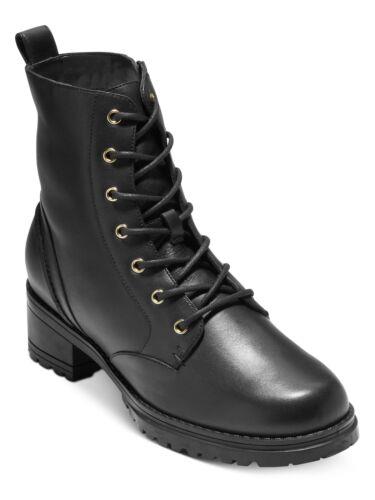 コールハーン COLE HAAN Womens Black Pull Tab Up Camea Toe Block Heel Leather Combat Boots 9 B レディース