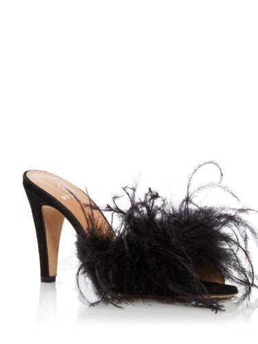 ブラザーベリーズ BROTHER VELLIES Womens Black Feather Palms Almond Stiletto Heeled Sandal 11 M レディース