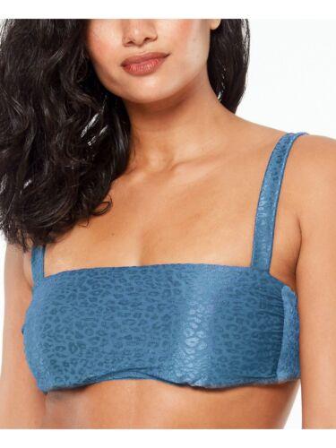 BAR III Women's Blue Satin Lined Stretch Tie Molded Cup Bandeau Swimsuit Top L レディース