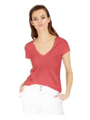 INC Womens Coral Cotton Short Sleeve V Neck T-Shirt M レディース