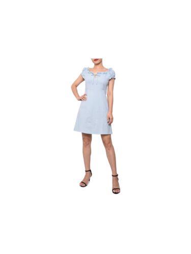 DEREK HEART Womens Blue Tie Pouf Sleeve Short Baby Doll Dress Juniors L レディース