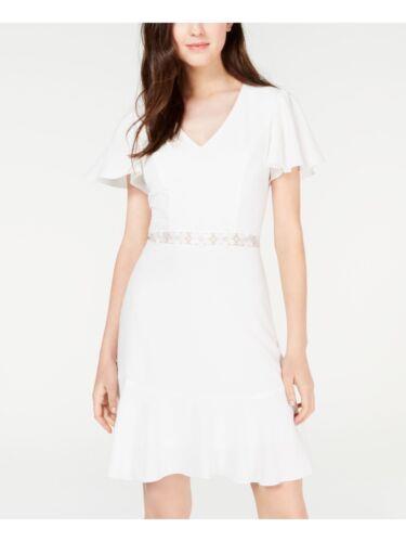 TEEZE ME Womens Ivory Short Sleeve V Neck Mini Party A-Line Dress Juniors 1112 レディース