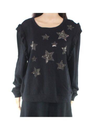 INC Womens Black Ruffled Embellished Stars Sweatshirt Juniors Size: XS fB[X