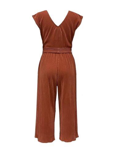 T.D.C. Womens Orange Belted Pleated Cap Sleeve V Neck Wide Leg Jumpsuit S ǥ