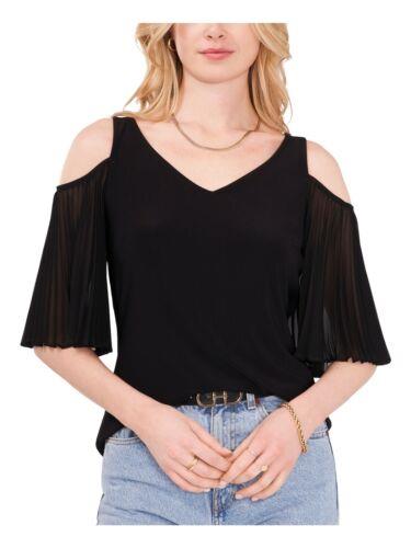 ヴィンス VINCE CAMUTO Womens Black Sheer Pleated Darted Flutter Sleeve V Neck Top XS レディース