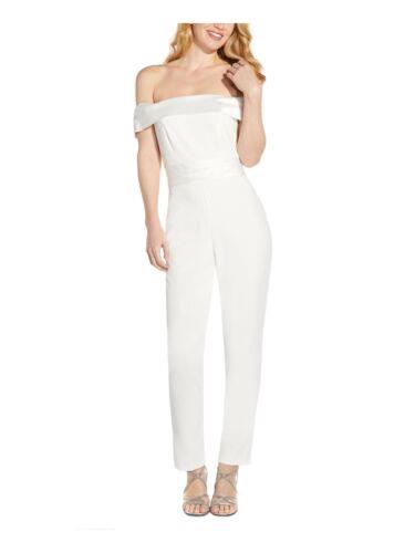 ADRIANNA PAPELL Womens White Short Sleeve Off Shoulder Party Skinny Jumpsuit 4 レディース