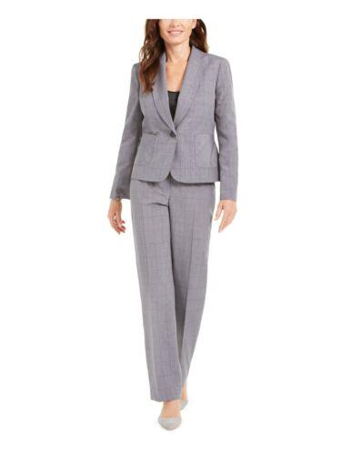 LE SUIT Womens Gray Plaid Wear To Work Blazer Pant Suit Petites 4P fB[X