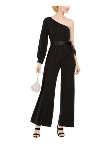 ADRIANNA PAPELL Womens Black One-shoulder Overlay Evening Wide Leg Jumpsuit 2 レディース