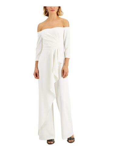 ADRIANNA PAPELL Womens White Drapped 3/4 Sleeve Off Evening Wide Leg Jumpsuit 12 レディース