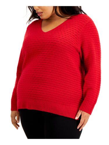 JoNC CALVIN KLEIN Womens Red Textured Slitted Ribbed Trim Sweatshirt Plus 0X fB[X