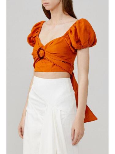 SIGNIFICANT OTHER Womens Orange Tie Pouf Sleeve Evening Crop Top 8 レディース