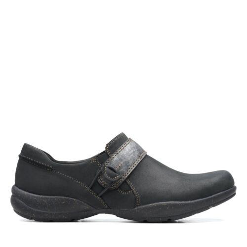 クラークス Clarks Womens Roseville Dot Black Leather Casual Comfort Slip-On Shoes レディース