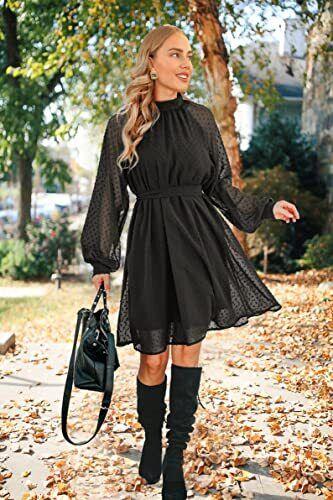 BBX Lephsnt Womens Midi Dress for Wedding Guest Black Long Sleeve Cocktail レディース