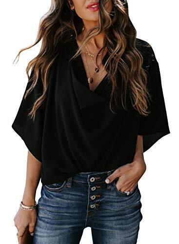 HOTAPEI Womens Blouses and Tops for Work Fashion Casual Summer Short Sleeve Wrap レディース