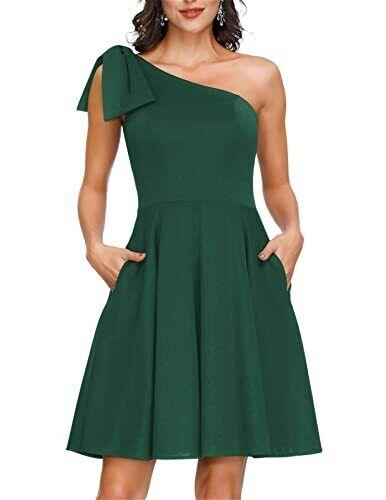 JASAMBAC Fit and Flare Dress for Women Bow One Shoulder Short Formal Dresses レディース