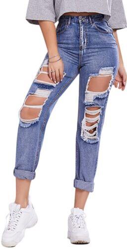 Binshre High Waist Stretchy Ripped Jeans for Women Casual Distressed Denim Pants レディース