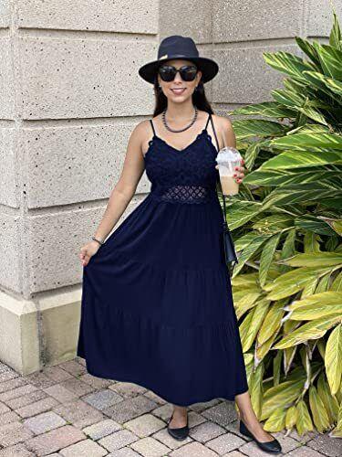 Dokuritu Womens Beach Crochet Lace Maxi Dress Bridal Shower Summer Vacation レディース