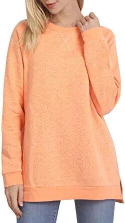 SWIWOEL Fleece Sweatshirts Long Sleeve Soft Casual Warm Pullover Top Orange S レディース