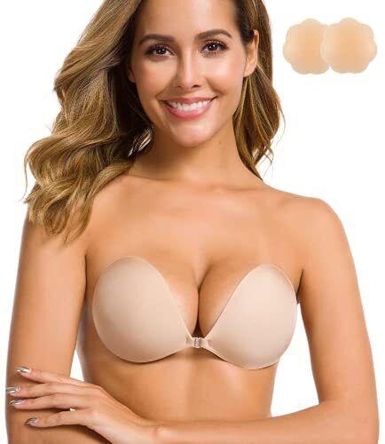 Niidor Adhesive Bra Strapless Sticky Invisible Push up Silicone Bra for レディース