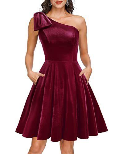 JASAMBAC Cocktail Wedding Guest Dress for Women One Shoulder Graduation Dress レディース