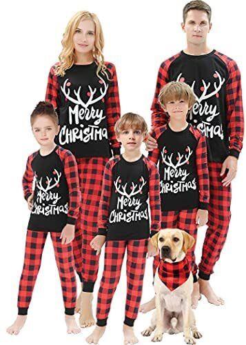 Loncoco Matching Family Christmas Pajamas Women Men Plaid Deer Sleepwear Elk Clothes Pjs レディース