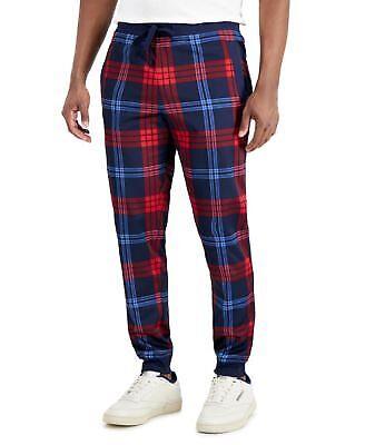 Club Room Mens Plaid Track Pants Navy Blue Combo L NAVY Size LARGE S/S 